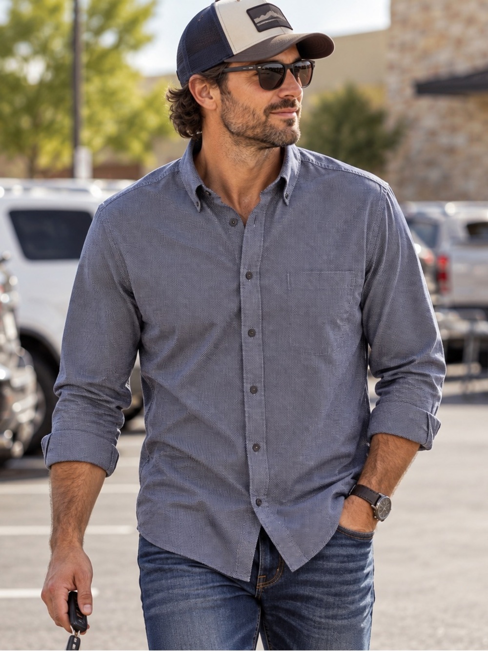 Denim & Flower Men's Heathered Navy Button-Down Shirt